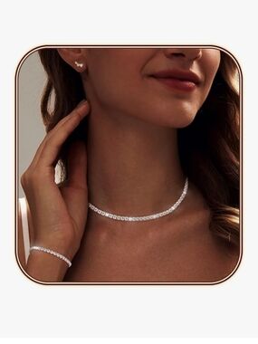 Silver Tennis Necklace and Bracelet Set - Sparkling White Zircon